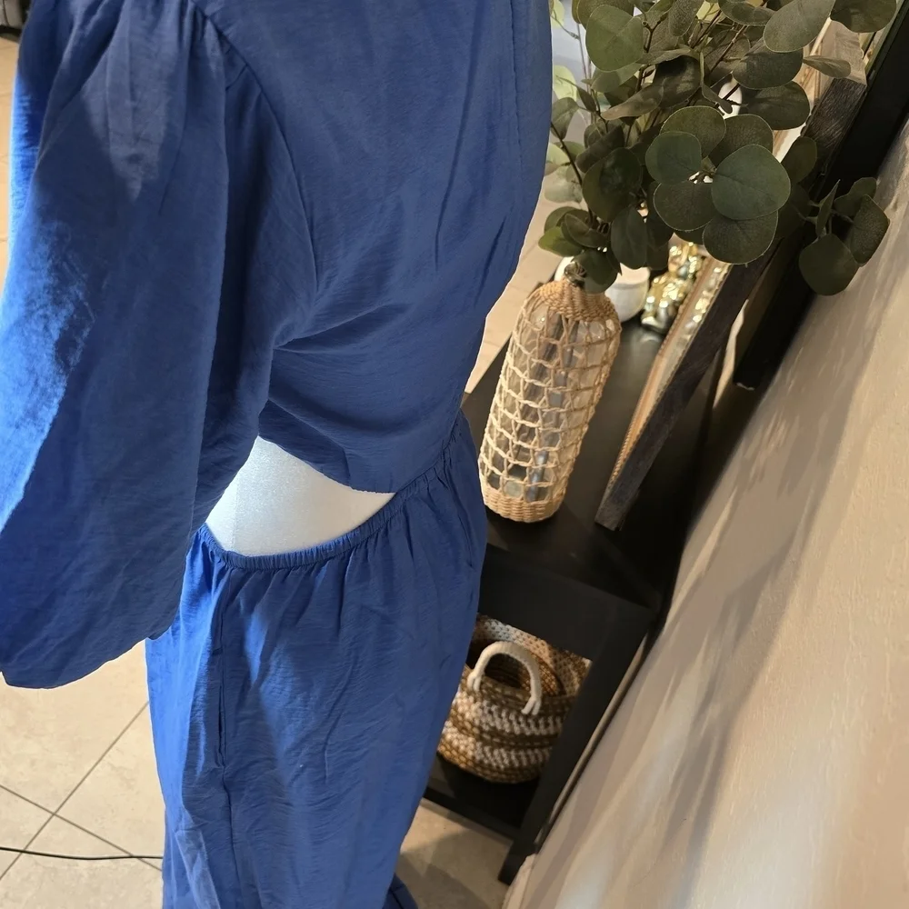 Abercrombie & Fitch Vibrant Blue Puff Sleeve Cutout Maxi Dress Size S